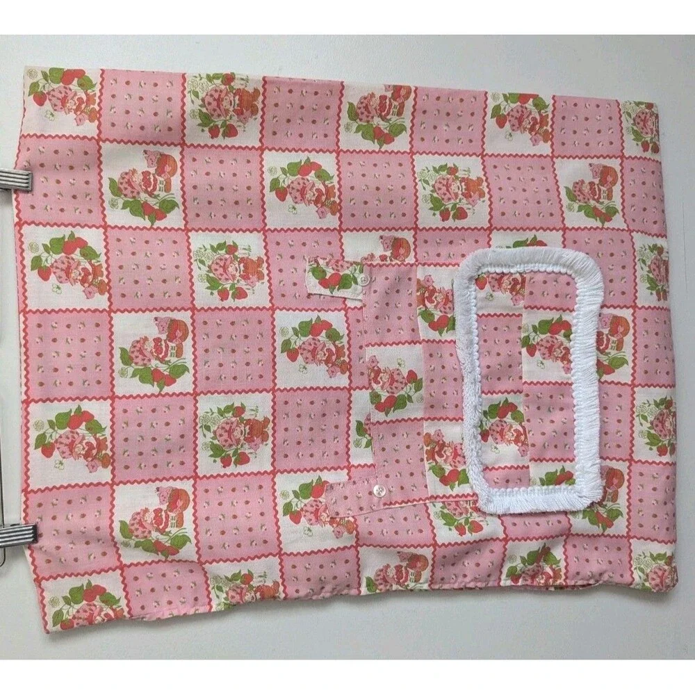 Vintage Handmade Strawberry Shortcake Fabric Pillowcase Zip Sleepover Pockets